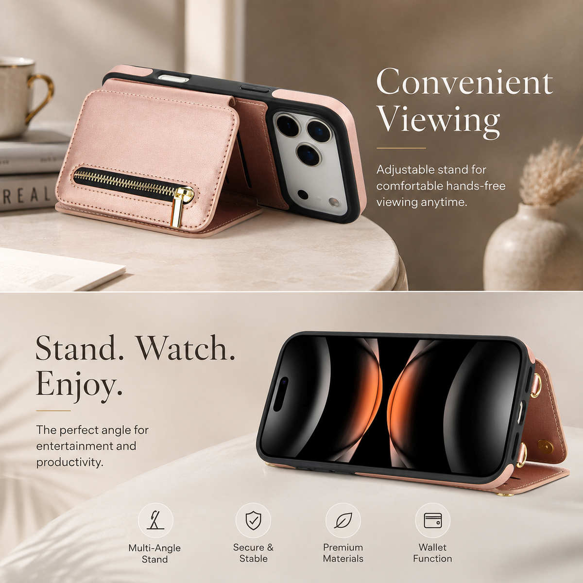 Premium iPhone Case Crossbody Zipper Leather Wallet Card Slots Protective Cover Shockproof Storage Strap Anti Scratch Slim Travel Phone Case Design