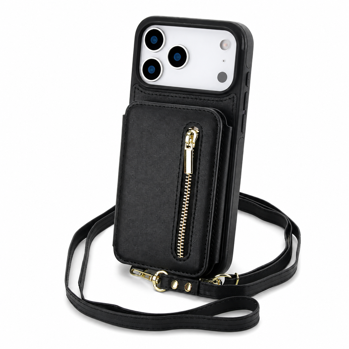 Premium iPhone Case Crossbody Zipper Leather Wallet Card Slots Protective Cover Shockproof Storage Strap Anti Scratch Slim Travel Phone Case Design