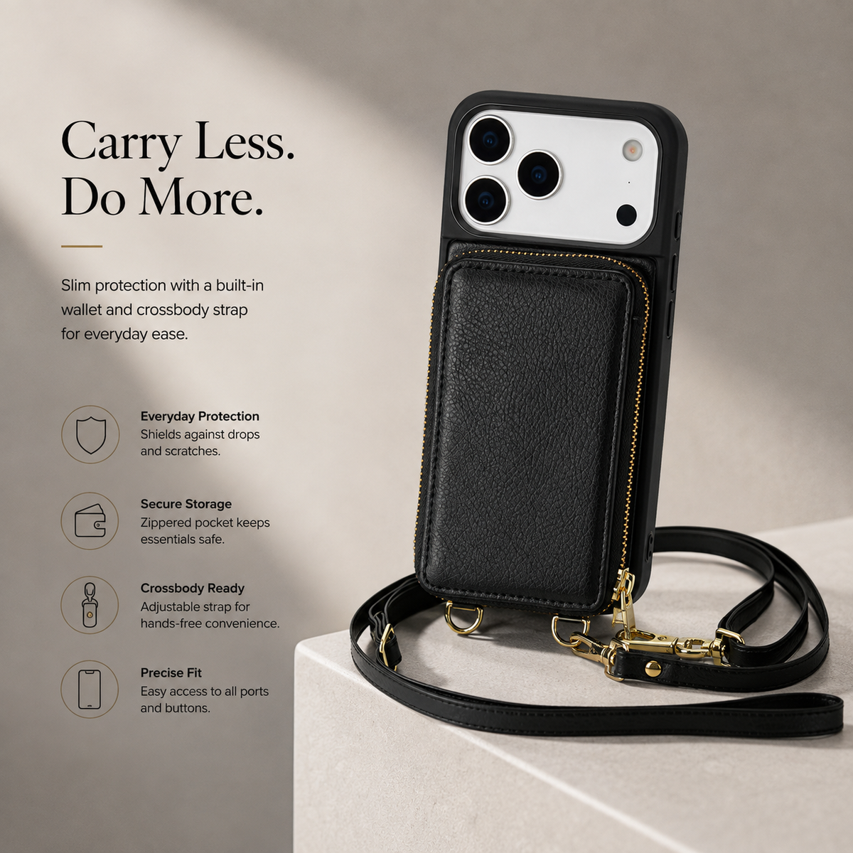 Premium iPhone Case Crossbody Zipper Leather Wallet RFID Card Slot Flip Cover Strap Protective Storage Shockproof Anti Scratch Phone Case