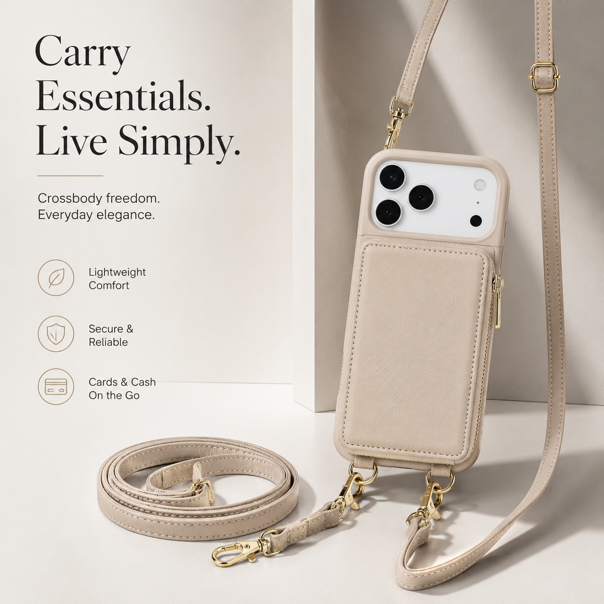Premium iPhone Case Crossbody Zipper Leather Wallet RFID Card Slot Flip Cover Strap Protective Storage Shockproof Anti Scratch Phone Case