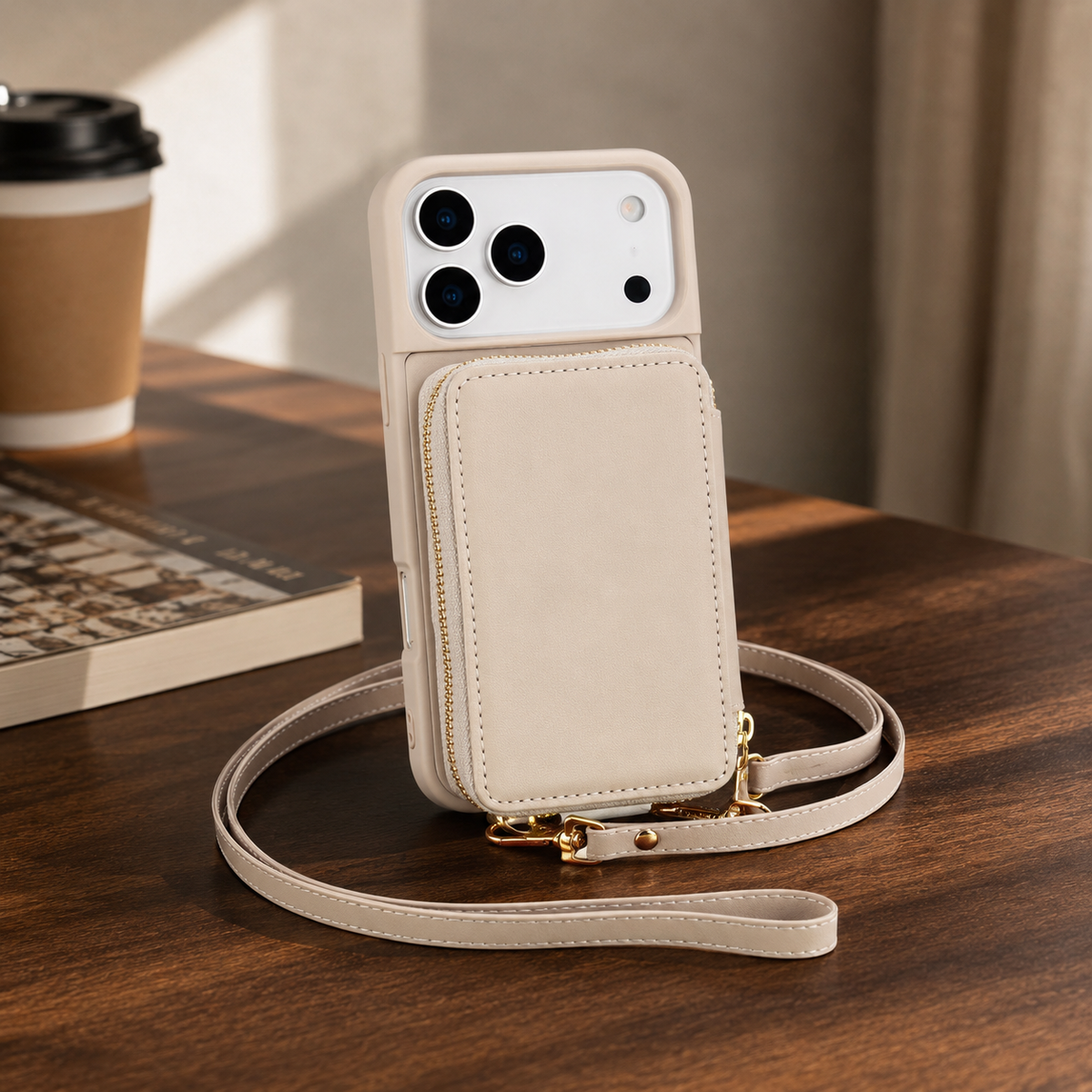 Premium iPhone Case Crossbody Zipper Leather Wallet RFID Card Slot Flip Cover Strap Protective Storage Shockproof Anti Scratch Phone Case