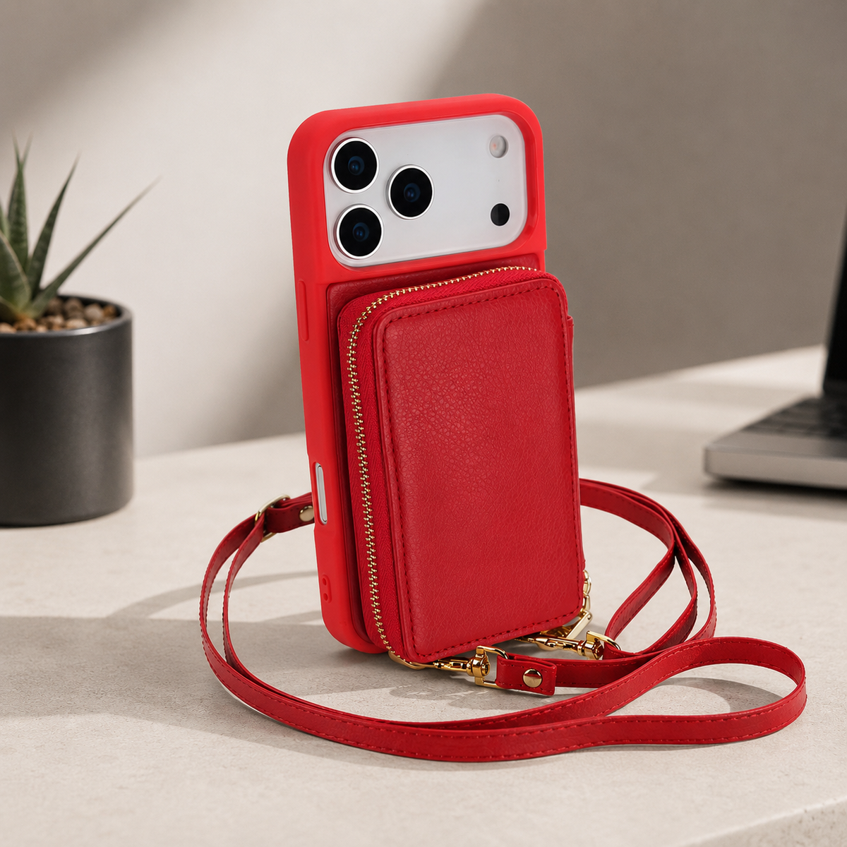 Premium iPhone Case Crossbody Zipper Leather Wallet RFID Card Slot Flip Cover Strap Protective Storage Shockproof Anti Scratch Phone Case