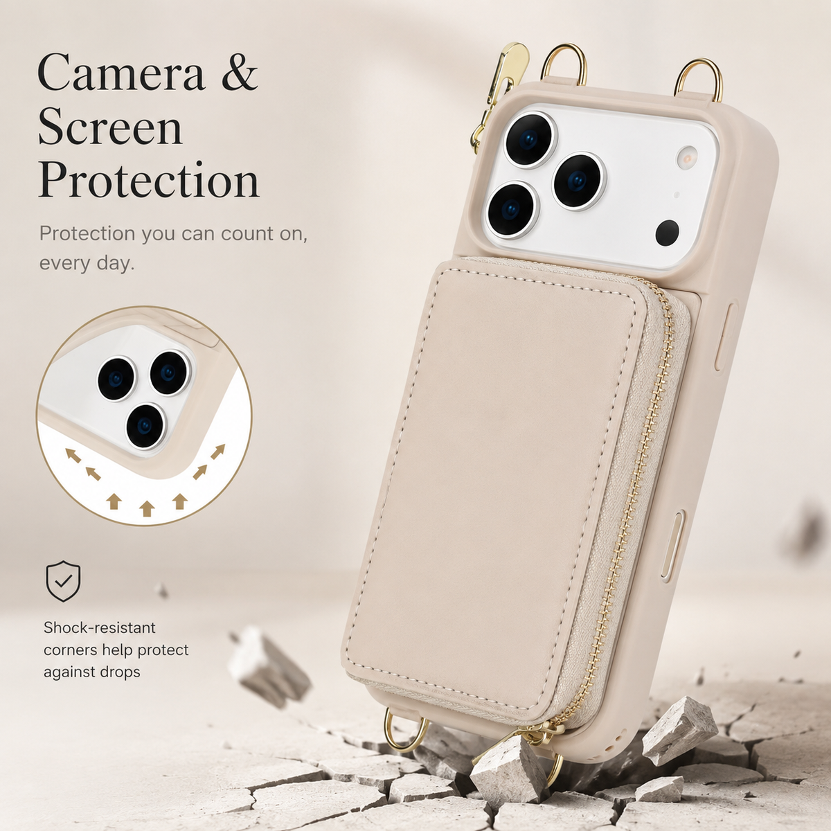 Premium iPhone Case Crossbody Zipper Leather Wallet RFID Card Slot Flip Cover Strap Protective Storage Shockproof Anti Scratch Phone Case