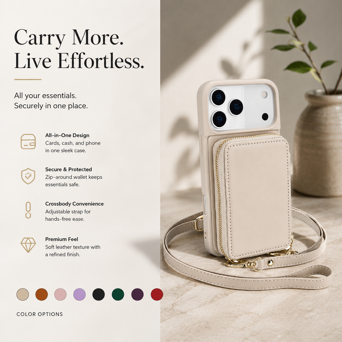 Premium iPhone Case Crossbody Zipper Leather Wallet RFID Card Slot Flip Cover Strap Protective Storage Shockproof Anti Scratch Phone Case
