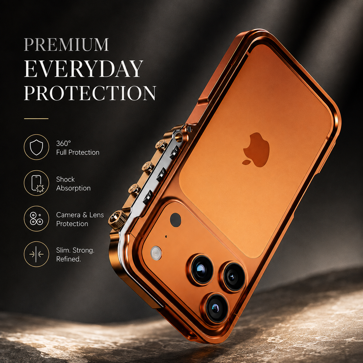 Premium iPhone Case Cyberpunk Aluminum Alloy Mechanical Bumper Shockproof Metal Frame Heavy Duty Drop Protection Camera Lens Guard Rugged Slim Design
