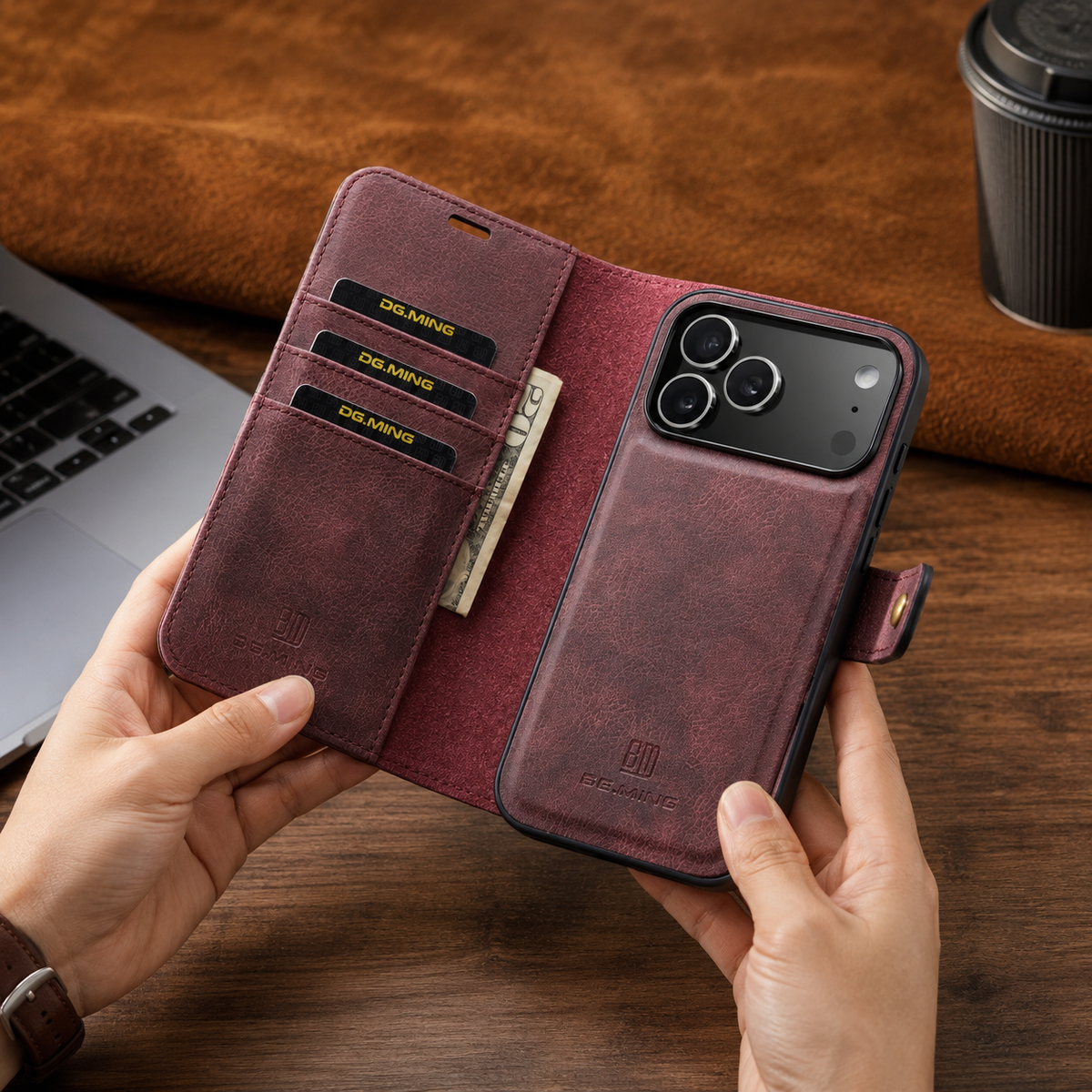 Premium iPhone Case Detachable Magnetic Leather Wallet Card Holder Flip Protective Cover Full Coverage Anti Scratch Slim Secure Closure Everyday Storage