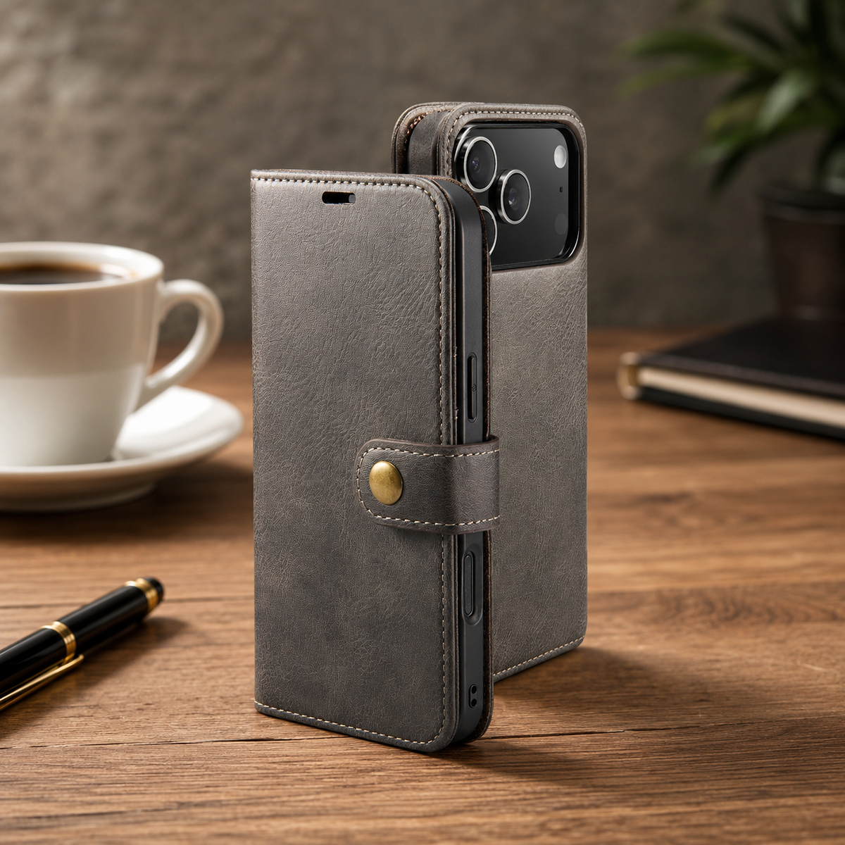 Premium iPhone Case Detachable Magnetic Leather Wallet Card Holder Flip Protective Cover Full Coverage Anti Scratch Slim Secure Closure Everyday Storage