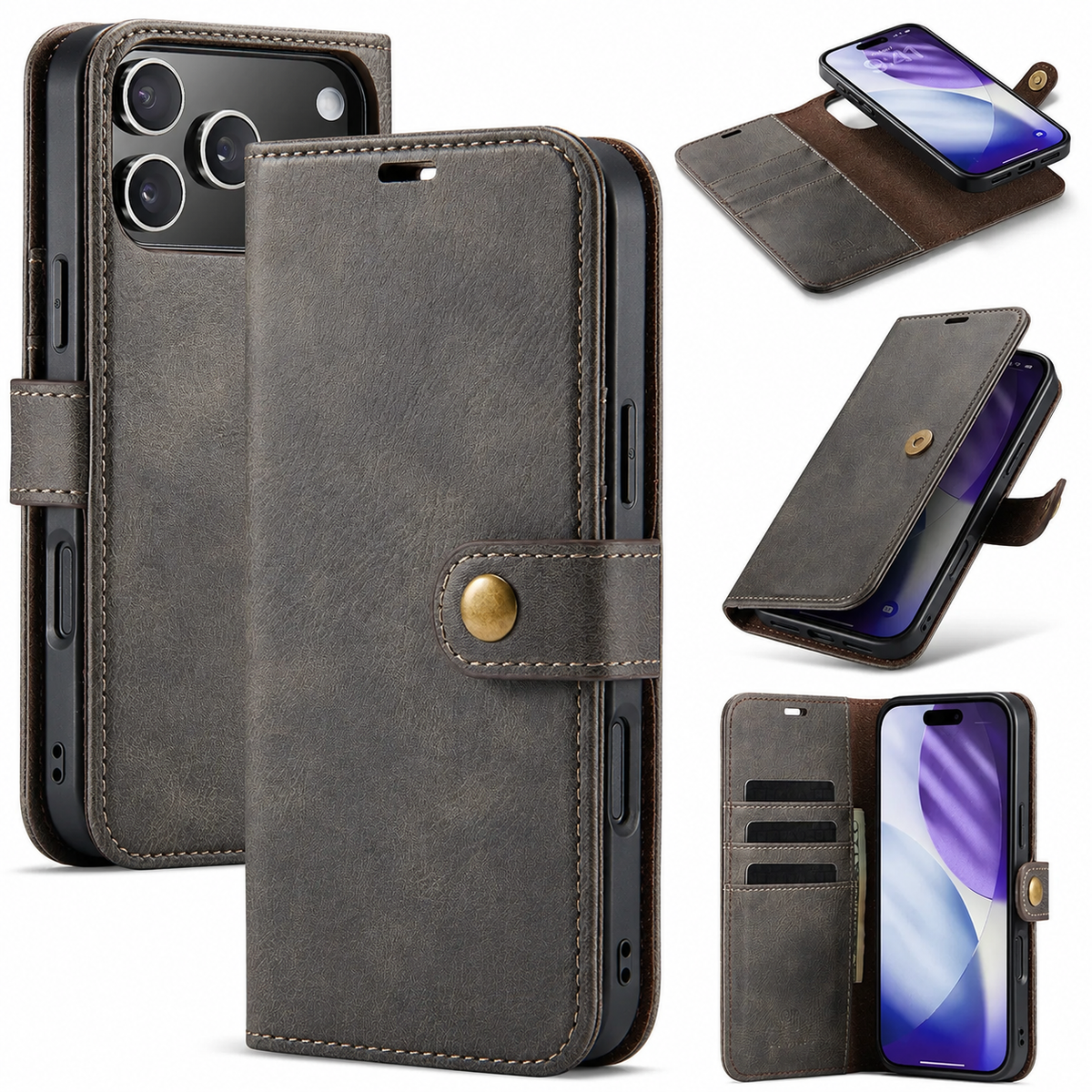 Premium iPhone Case Detachable Magnetic Leather Wallet Card Holder Flip Protective Cover Full Coverage Anti Scratch Slim Secure Closure Everyday Storage