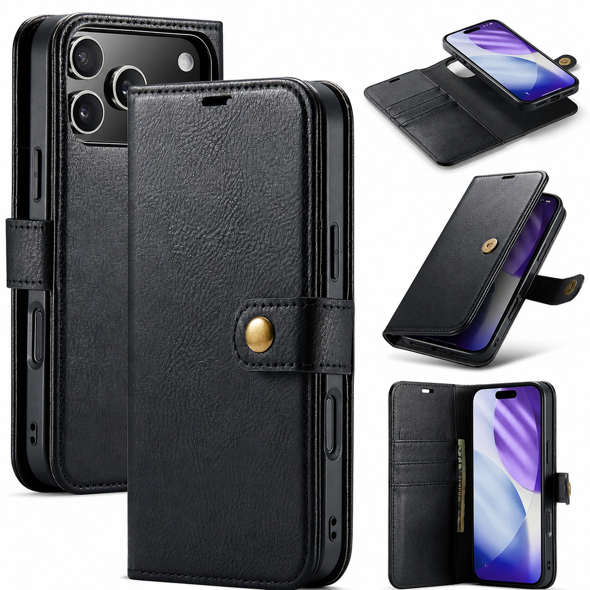 Premium iPhone Case Detachable Magnetic Leather Wallet Card Holder Flip Protective Cover Full Coverage Anti Scratch Slim Secure Closure Everyday Storage