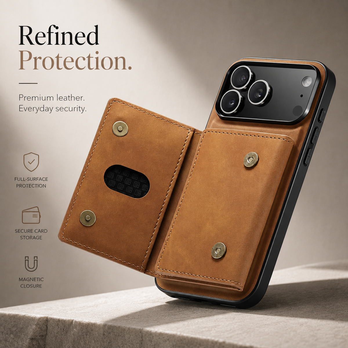 Premium iPhone Case Detachable Magnetic Leather Wallet Card Holder Kickstand Protective Cover Full Coverage Anti Scratch Slim Folio Secure Storage