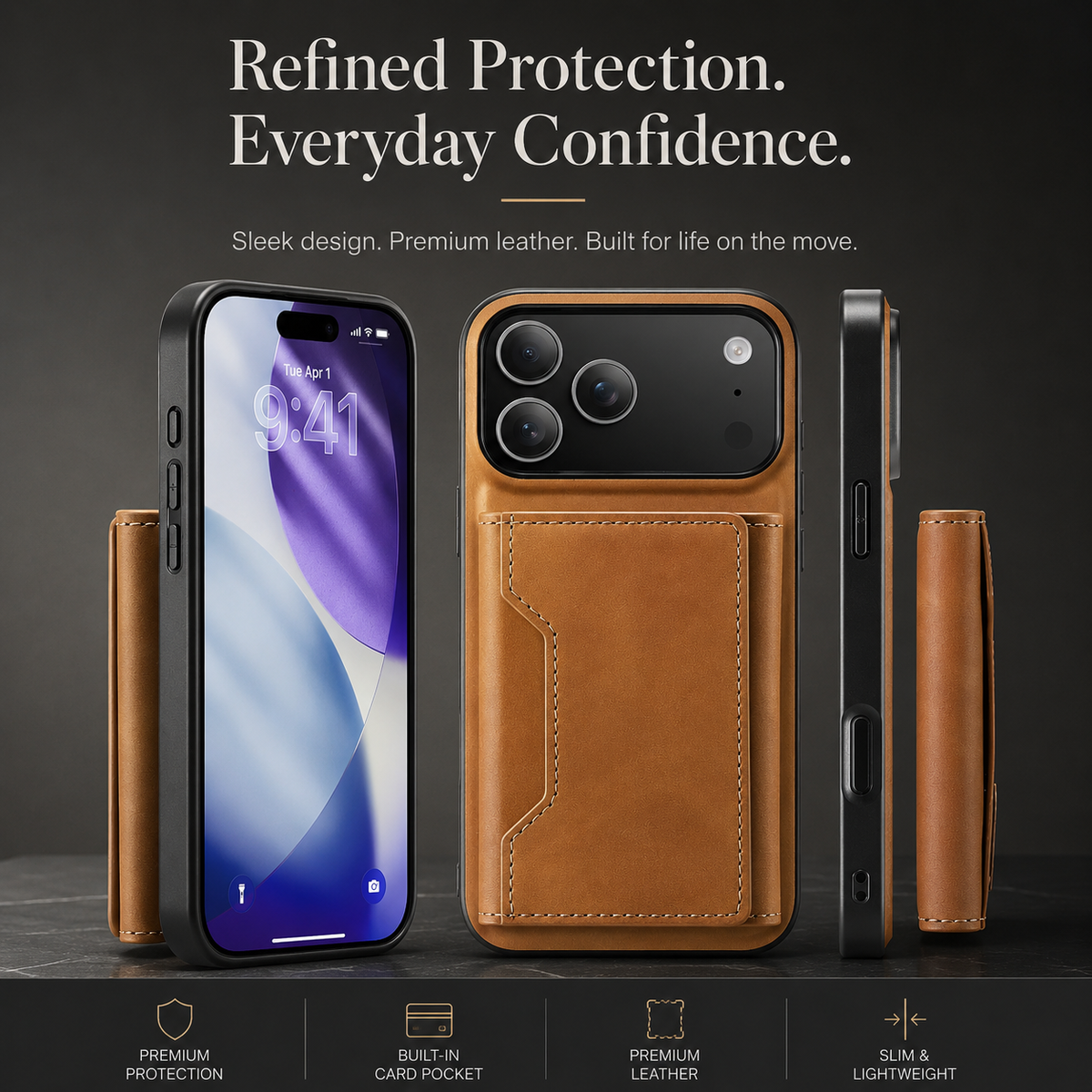 Premium iPhone Case Detachable Magnetic Leather Wallet Card Holder Kickstand Protective Cover Full Coverage Anti Scratch Slim Folio Secure Storage