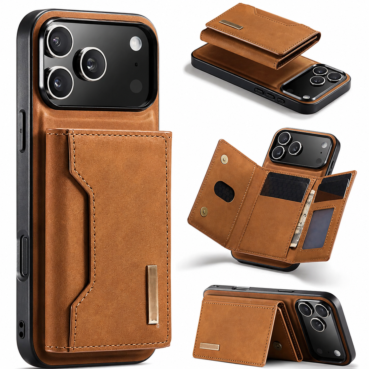 Premium iPhone Case Detachable Magnetic Leather Wallet Card Holder Kickstand Protective Cover Full Coverage Anti Scratch Slim Folio Secure Storage