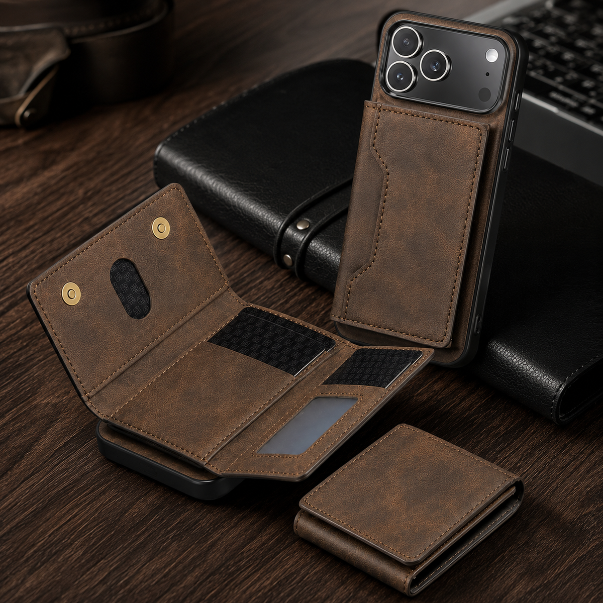 Premium iPhone Case Detachable Magnetic Leather Wallet Card Holder Kickstand Protective Cover Full Coverage Anti Scratch Slim Folio Secure Storage