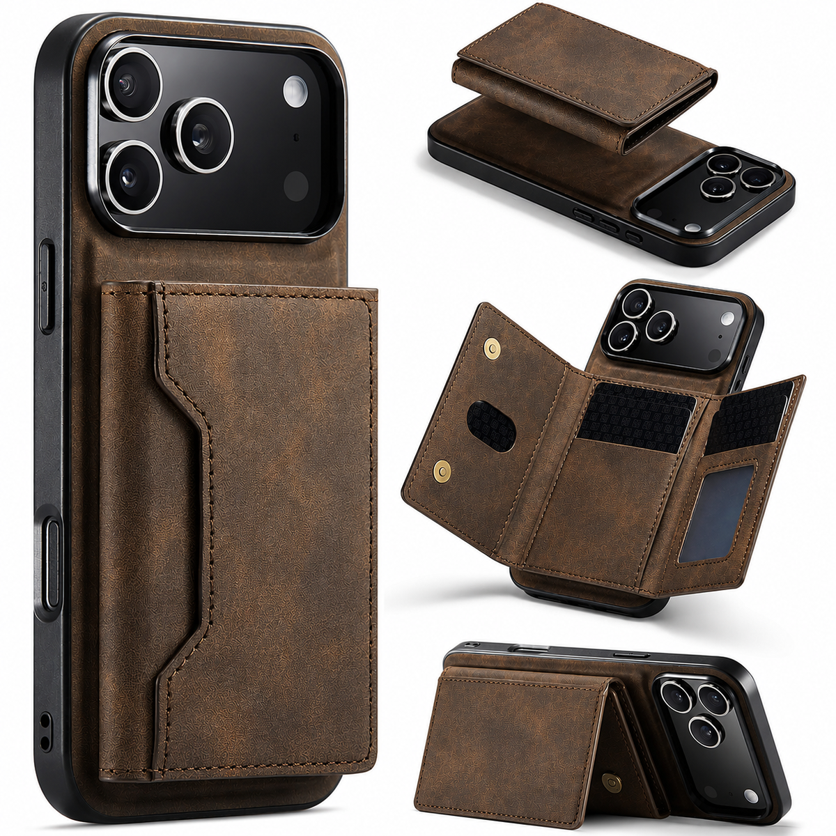 Premium iPhone Case Detachable Magnetic Leather Wallet Card Holder Kickstand Protective Cover Full Coverage Anti Scratch Slim Folio Secure Storage