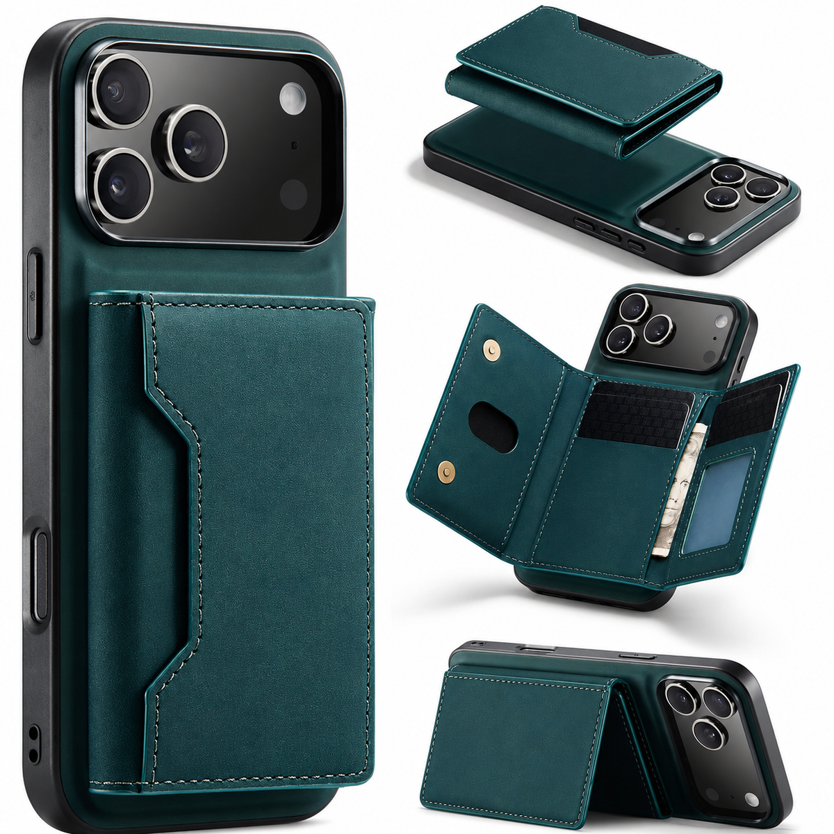 Premium iPhone Case Detachable Magnetic Leather Wallet Card Holder Kickstand Protective Cover Full Coverage Anti Scratch Slim Folio Secure Storage
