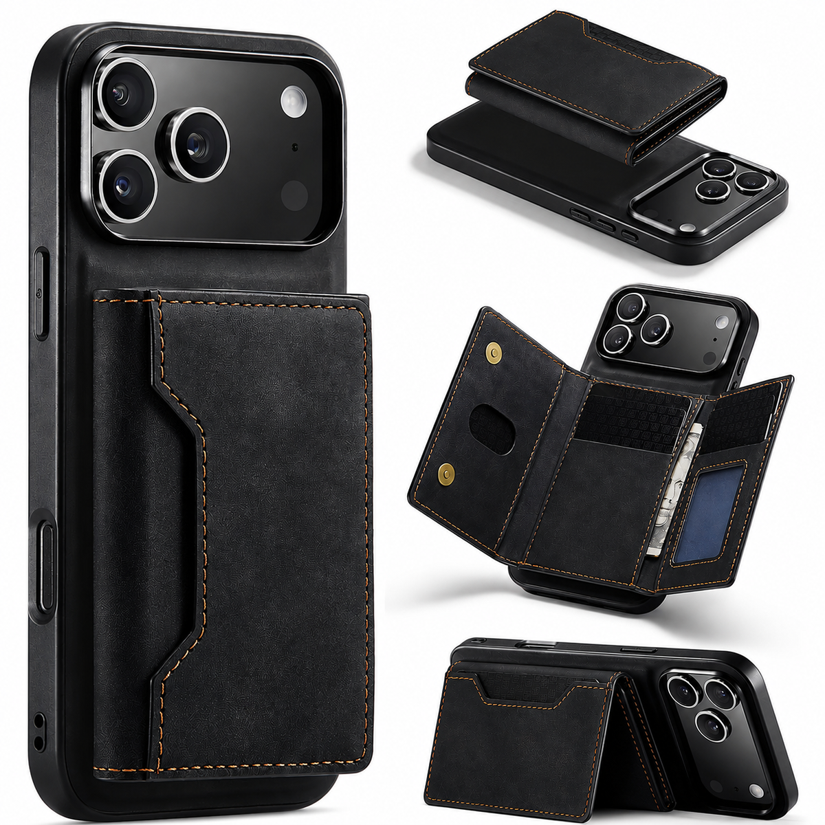 Premium iPhone Case Detachable Magnetic Leather Wallet Card Holder Kickstand Protective Cover Full Coverage Anti Scratch Slim Folio Secure Storage