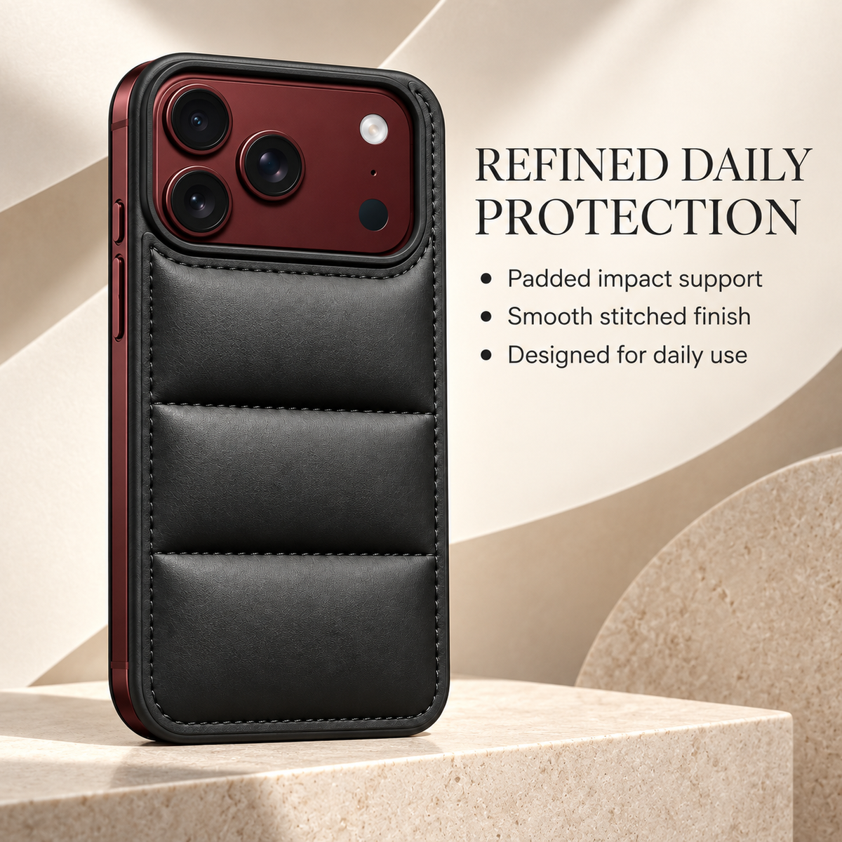 Premium iPhone Case Down Jacket Puffer Style Solid Color Shockproof Anti Drop Non Slip Water Resistant Foldable Protective Phone Cover Case Design
