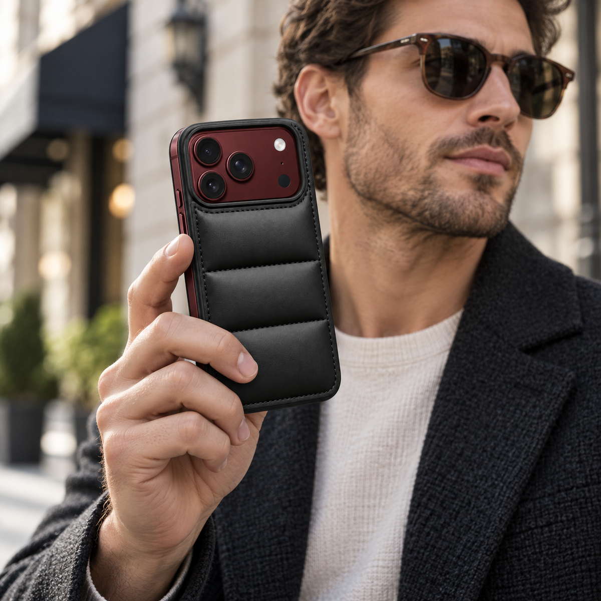 Premium iPhone Case Down Jacket Puffer Style Solid Color Shockproof Anti Drop Non Slip Water Resistant Foldable Protective Phone Cover Case Design