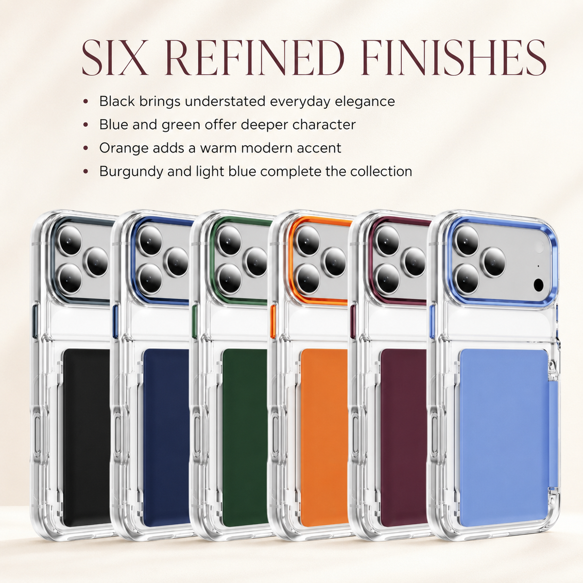 Premium iPhone Case Dual Card Slot Transparent Wallet Holder Shockproof Hard PC Anti Scratch Non Slip Lightweight Protective Back Cover Case Design