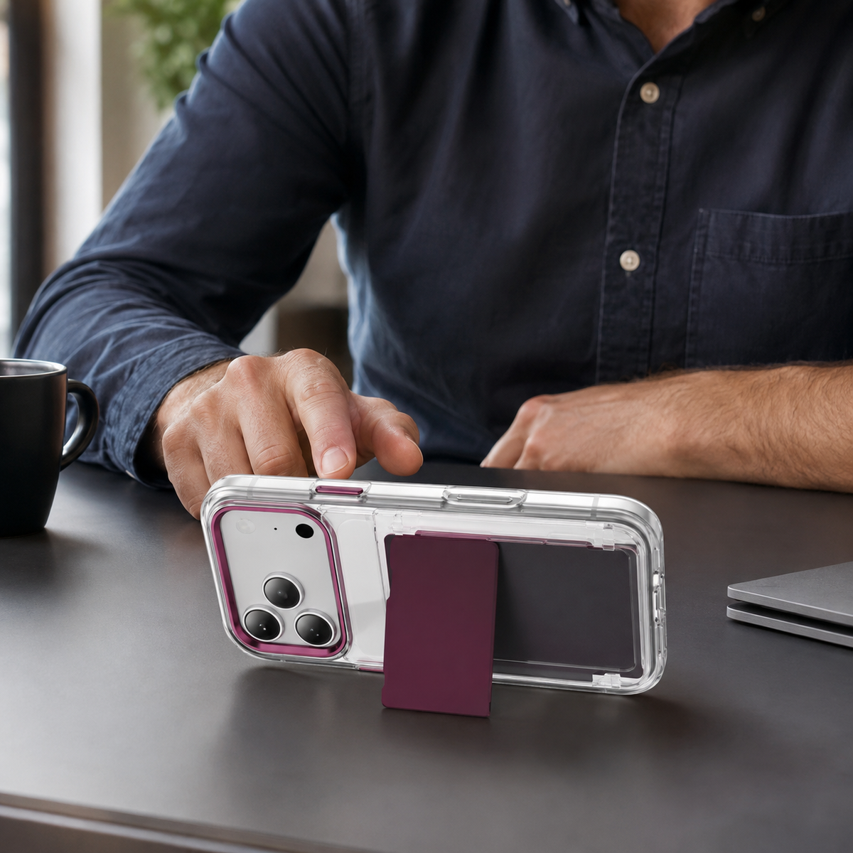 Premium iPhone Case Dual Card Slot Transparent Wallet Holder Shockproof Hard PC Anti Scratch Non Slip Lightweight Protective Back Cover Case Design