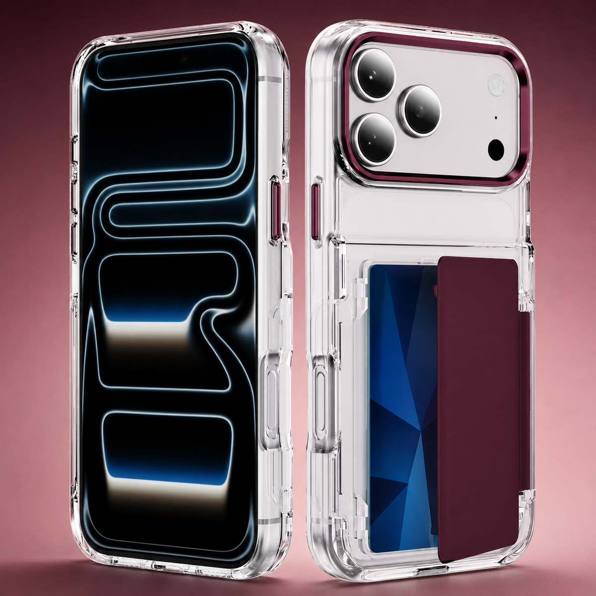 Premium iPhone Case Dual Card Slot Transparent Wallet Holder Shockproof Hard PC Anti Scratch Non Slip Lightweight Protective Back Cover Case Design
