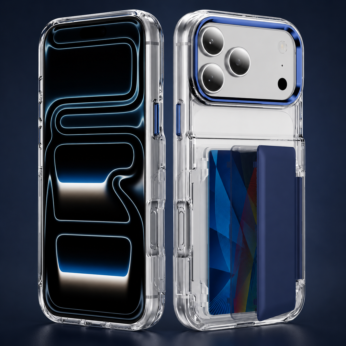 Premium iPhone Case Dual Card Slot Transparent Wallet Holder Shockproof Hard PC Anti Scratch Non Slip Lightweight Protective Back Cover Case Design