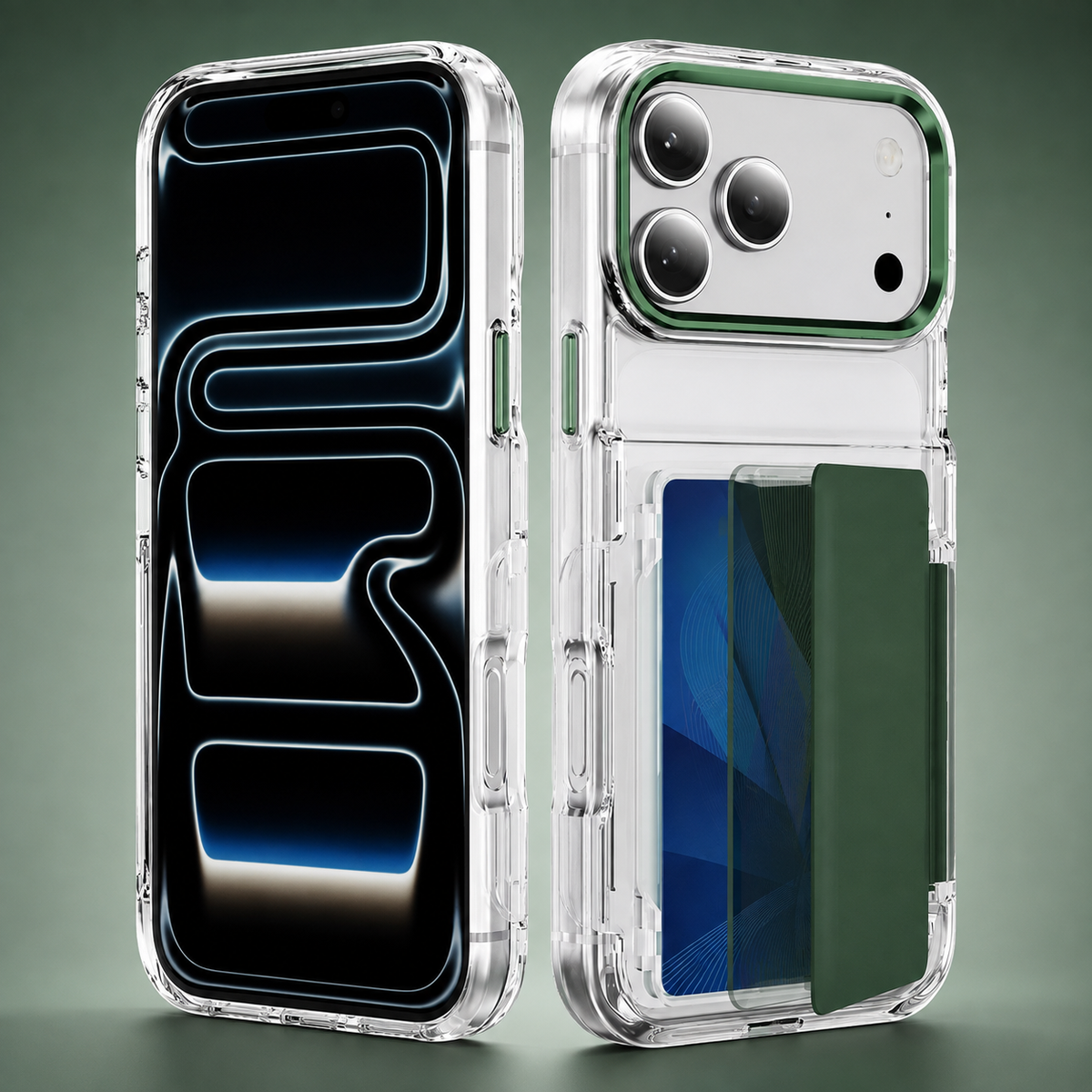 Premium iPhone Case Dual Card Slot Transparent Wallet Holder Shockproof Hard PC Anti Scratch Non Slip Lightweight Protective Back Cover Case Design