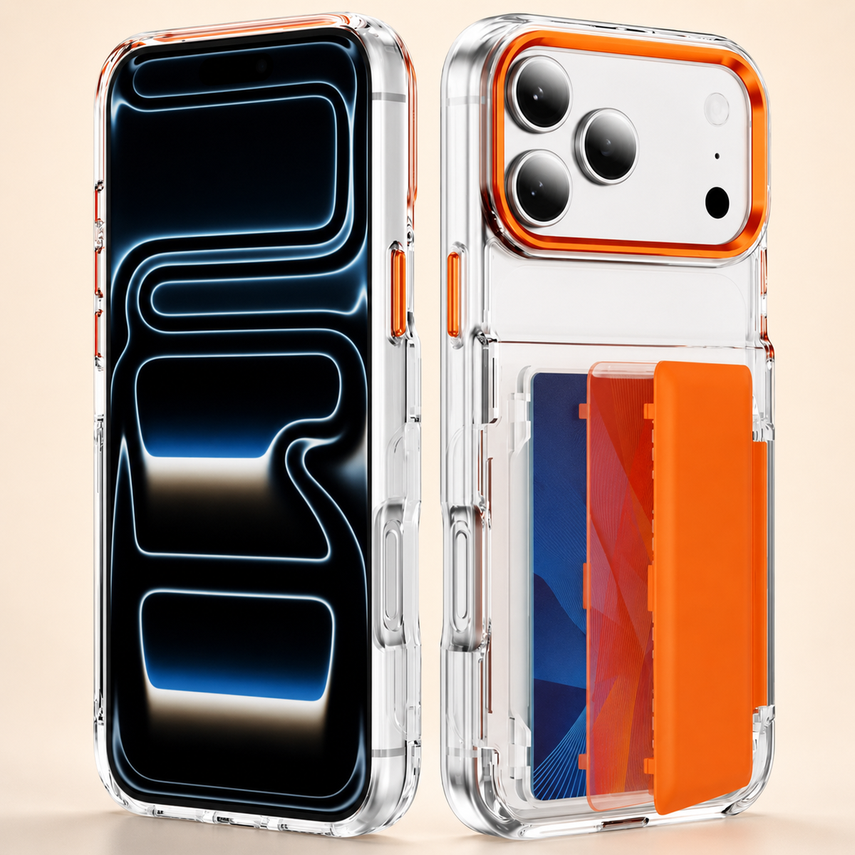 Premium iPhone Case Dual Card Slot Transparent Wallet Holder Shockproof Hard PC Anti Scratch Non Slip Lightweight Protective Back Cover Case Design