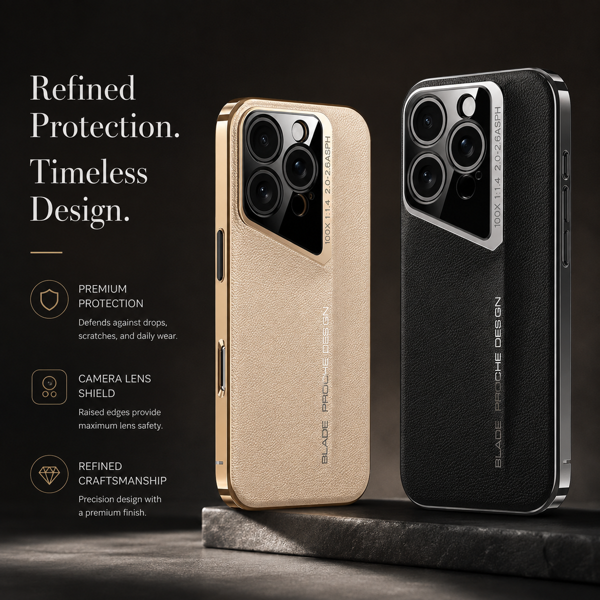 Premium iPhone Case Electroplated Genuine Leather Shockproof Protective Cover Hard Back Slim Design Camera Lens Protection Anti Slip Grip