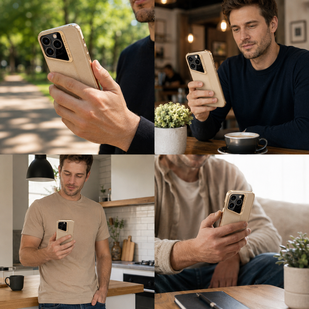 Premium iPhone Case Electroplated Genuine Leather Shockproof Protective Cover Hard Back Slim Design Camera Lens Protection Anti Slip Grip