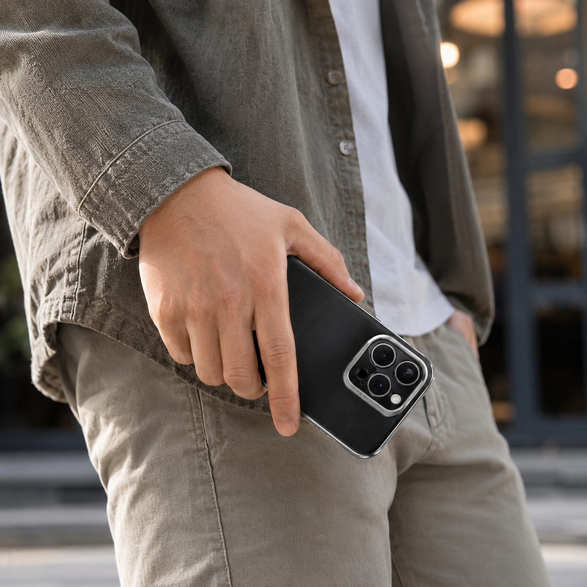 Premium iPhone Case Electroplated Genuine Leather Shockproof Protective Cover Hard Back Slim Design Camera Lens Protection Anti Slip Grip