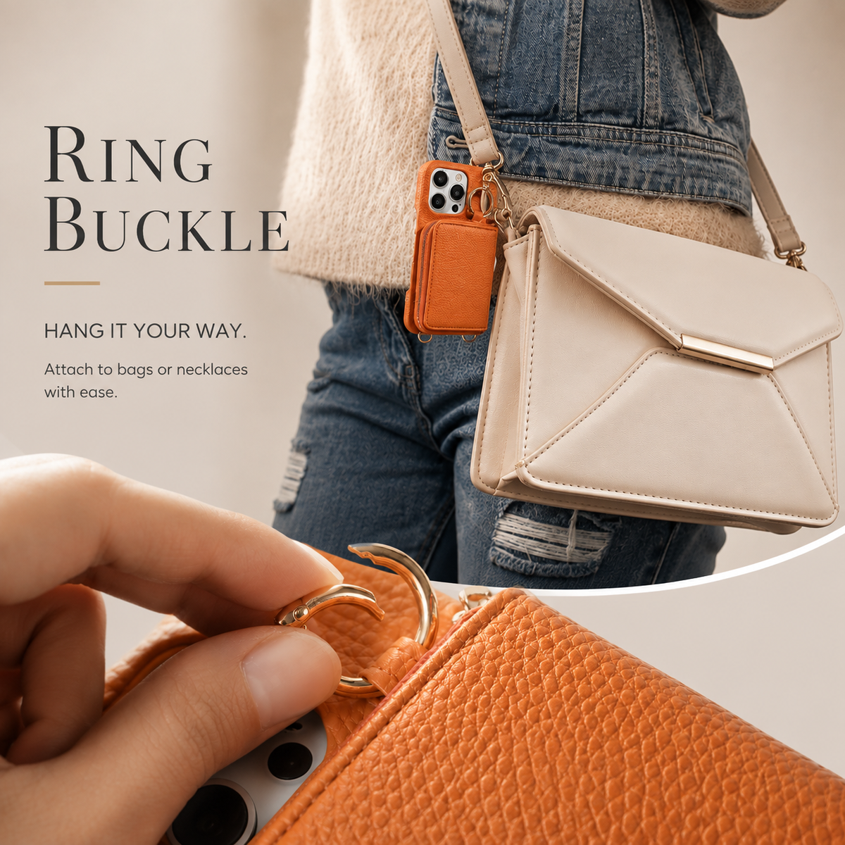 Premium iPhone Case Faux Leather Crossbody Wallet Cover Card Slots Ring Holder Shoulder Strap Shockproof Full Protection Slim Elegant Stand Design