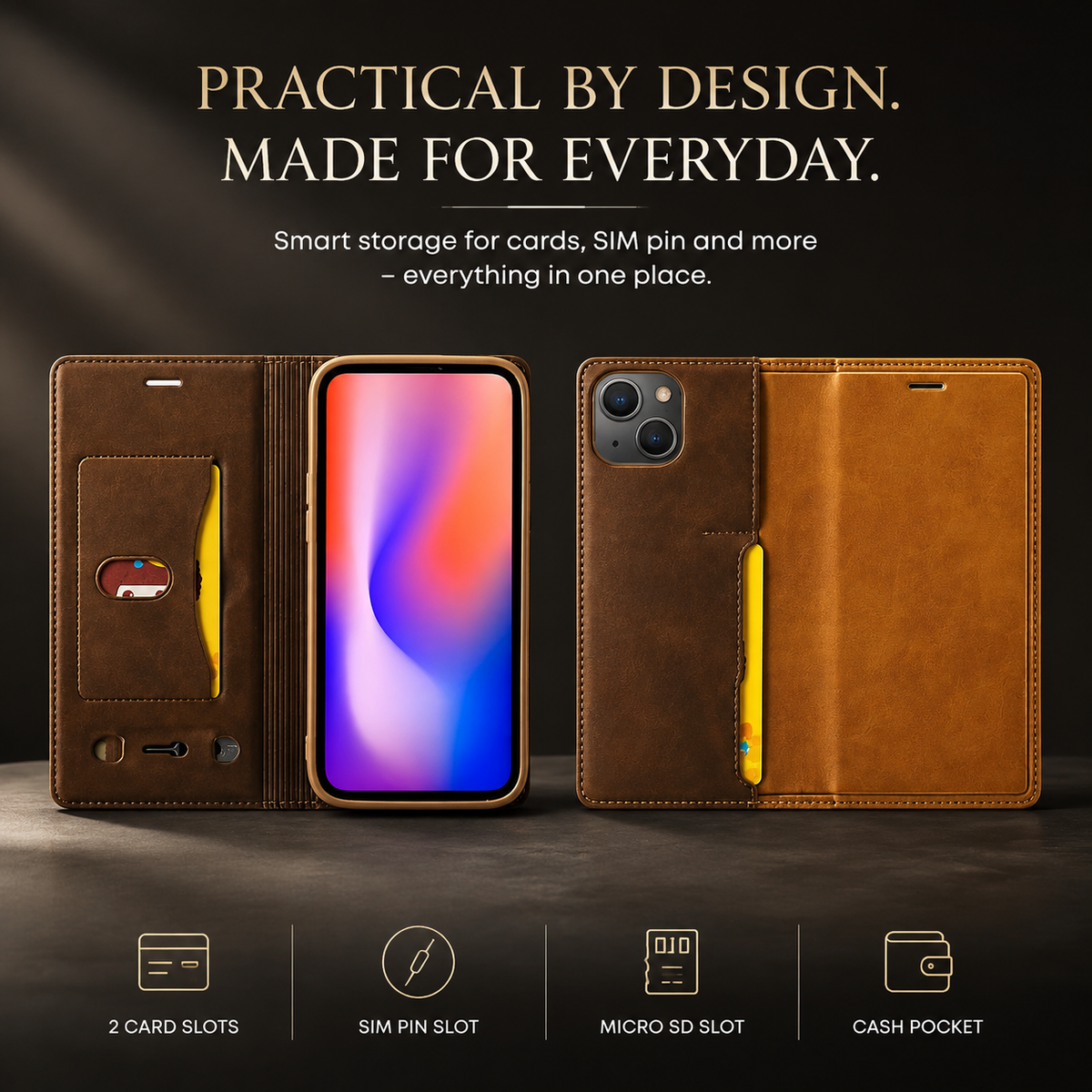 Premium iPhone Case Flip Wallet MagSafe Compatible Genuine Leather Magnetic Closure Card Holder Shockproof Protective Cover Camera Lens Protection Slim Design
