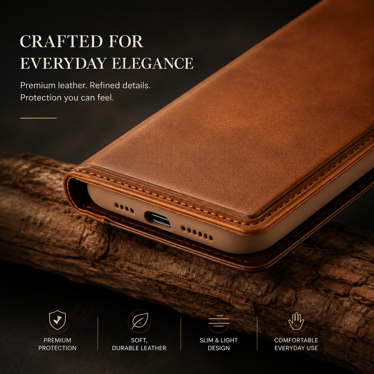 Premium iPhone Case Flip Wallet MagSafe Compatible Genuine Leather Magnetic Closure Card Holder Shockproof Protective Cover Camera Lens Protection Slim Design