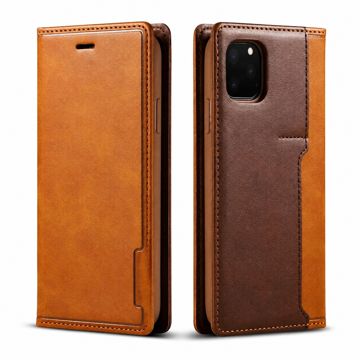 Premium iPhone Case Flip Wallet MagSafe Compatible Genuine Leather Magnetic Closure Card Holder Shockproof Protective Cover Camera Lens Protection Slim Design