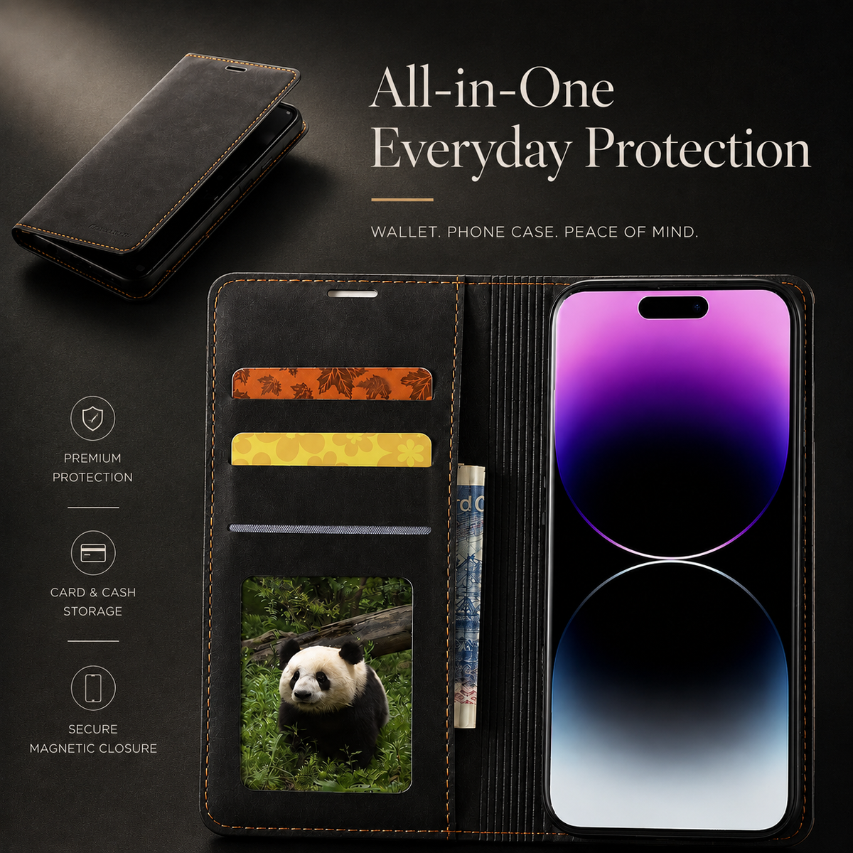 Premium iPhone Case Flip Wallet MagSafe Compatible Leather Card Holder Magnetic Closure Shockproof Protective Cover Camera Lens Protection Stand Function