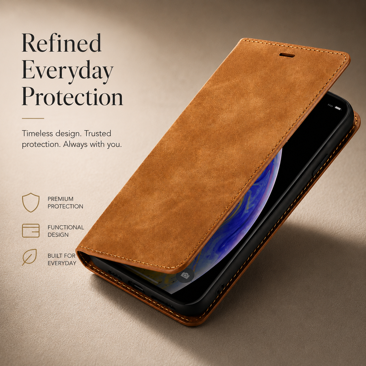 Premium iPhone Case Flip Wallet MagSafe Compatible Leather Card Holder Magnetic Closure Shockproof Protective Cover Camera Lens Protection Stand Function