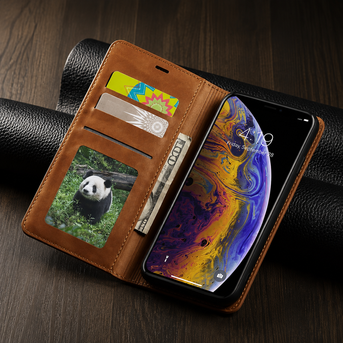 Premium iPhone Case Flip Wallet MagSafe Compatible Leather Card Holder Magnetic Closure Shockproof Protective Cover Camera Lens Protection Stand Function