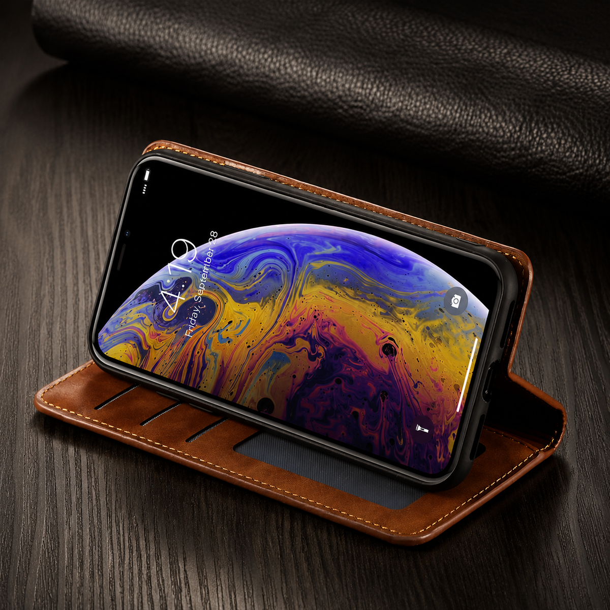 Premium iPhone Case Flip Wallet MagSafe Compatible Leather Card Holder Magnetic Closure Shockproof Protective Cover Camera Lens Protection Stand Function