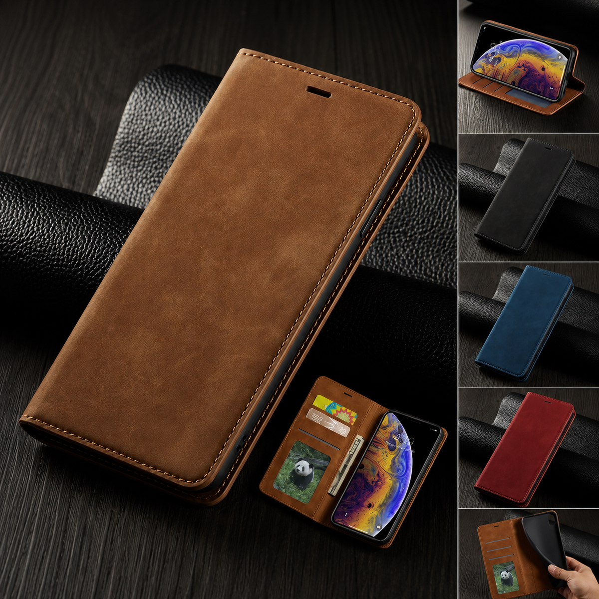 Premium iPhone Case Flip Wallet MagSafe Compatible Leather Card Holder Magnetic Closure Shockproof Protective Cover Camera Lens Protection Stand Function