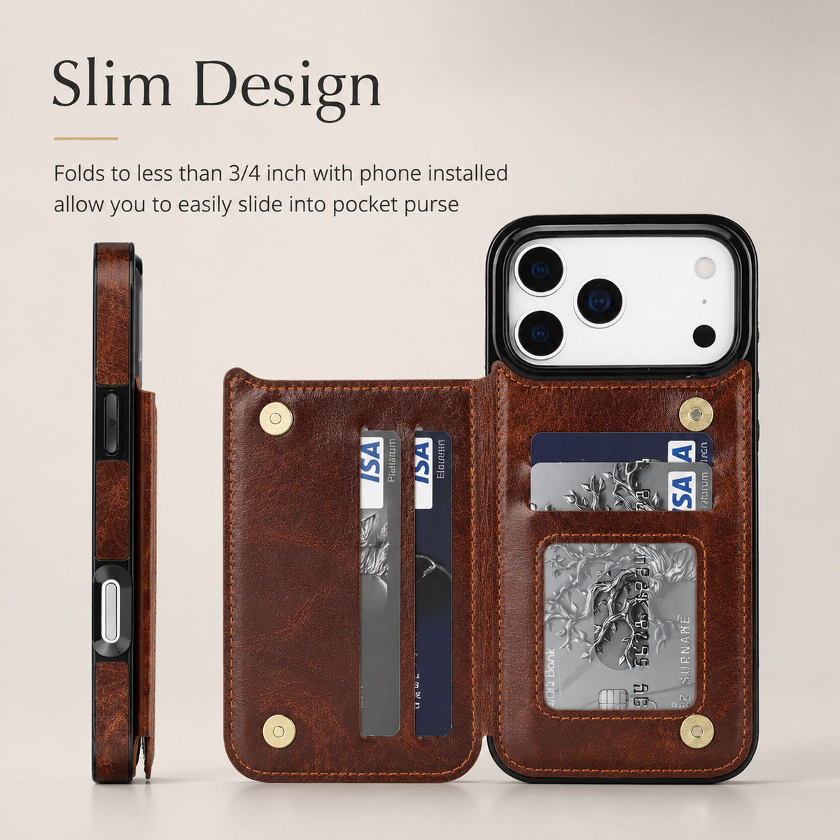 Premium iPhone Case Flip Wallet MagSafe Compatible Leather RFID Blocking Card Holder Magnetic Closure Shockproof Protective Cover Camera Lens Protection Stand Function