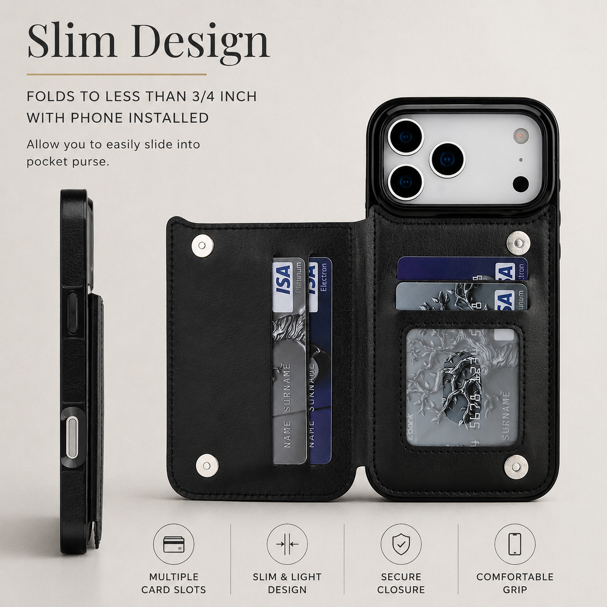 Premium iPhone Case Flip Wallet MagSafe Compatible Leather RFID Blocking Card Holder Magnetic Closure Shockproof Protective Cover Camera Lens Protection Stand Function