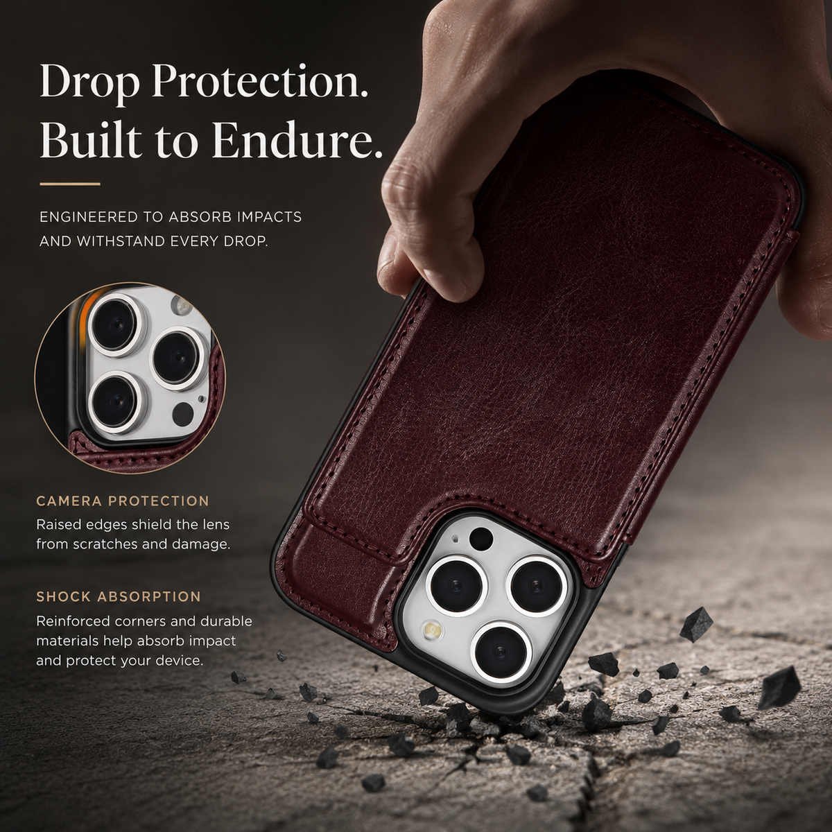 Premium iPhone Case Flip Wallet MagSafe Compatible Leather RFID Blocking Card Holder Magnetic Closure Shockproof Protective Cover Camera Lens Protection Stand Function