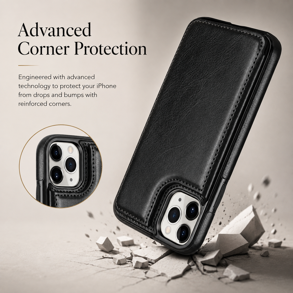 Premium iPhone Case Flip Wallet MagSafe Compatible Leather RFID Blocking Card Holder Magnetic Closure Shockproof Protective Cover Camera Lens Protection Stand Function