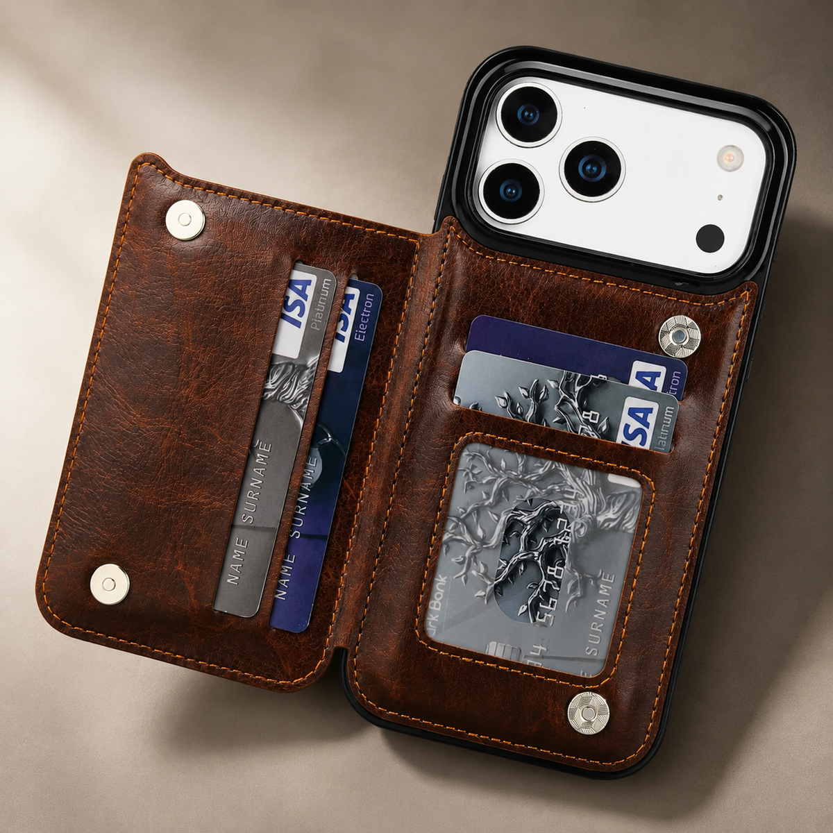 Premium iPhone Case Flip Wallet MagSafe Compatible Leather RFID Blocking Card Holder Magnetic Closure Shockproof Protective Cover Camera Lens Protection Stand Function