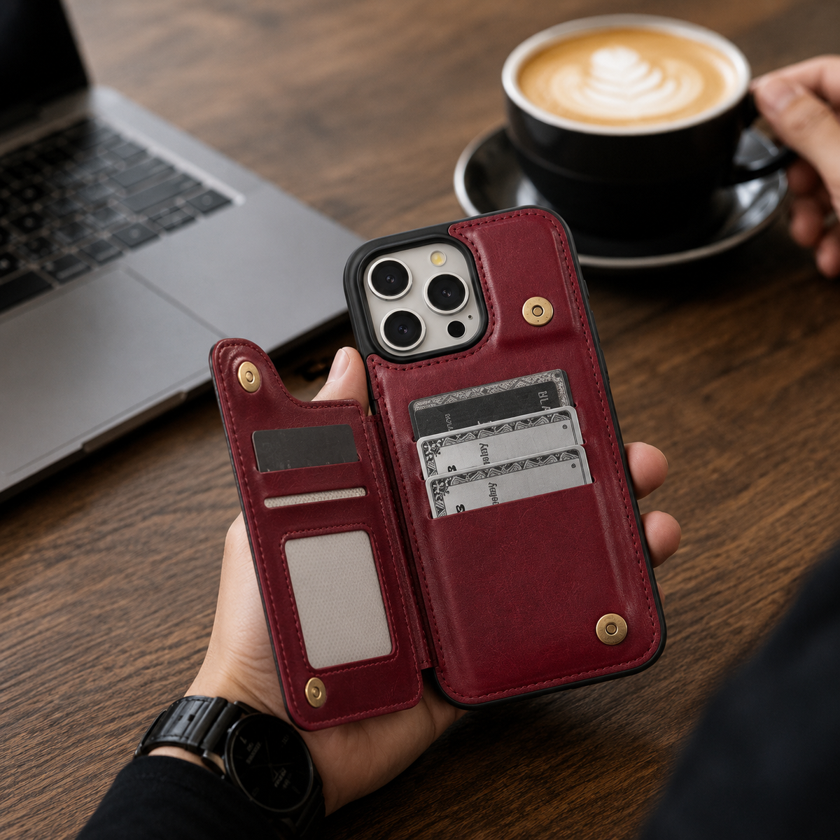 Premium iPhone Case Flip Wallet MagSafe Compatible Leather RFID Blocking Card Holder Magnetic Closure Shockproof Protective Cover Camera Lens Protection Stand Function