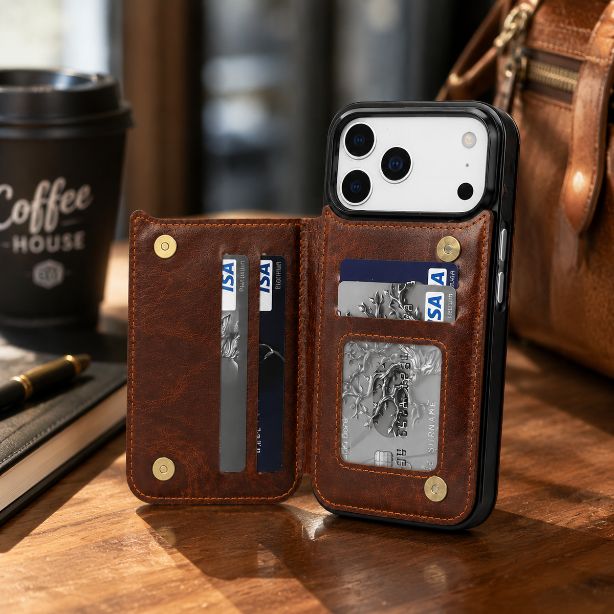 Premium iPhone Case Flip Wallet MagSafe Compatible Leather RFID Blocking Card Holder Magnetic Closure Shockproof Protective Cover Camera Lens Protection Stand Function