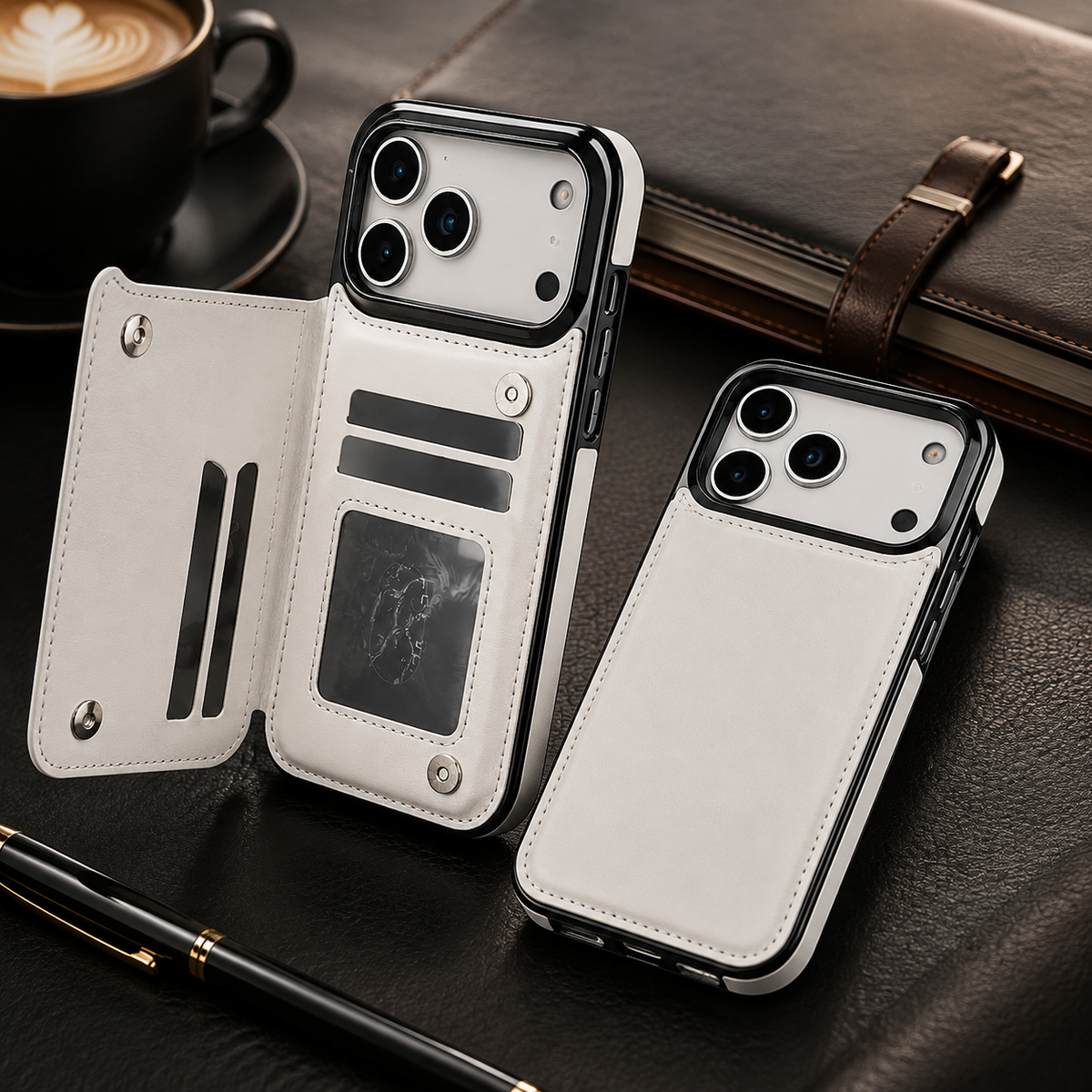 Premium iPhone Case Flip Wallet MagSafe Compatible Leather RFID Blocking Card Holder Magnetic Closure Shockproof Protective Cover Camera Lens Protection Stand Function