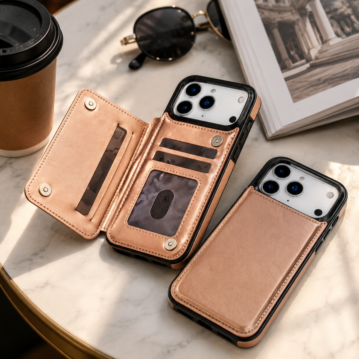 Premium iPhone Case Flip Wallet MagSafe Compatible Leather RFID Blocking Card Holder Magnetic Closure Shockproof Protective Cover Camera Lens Protection Stand Function