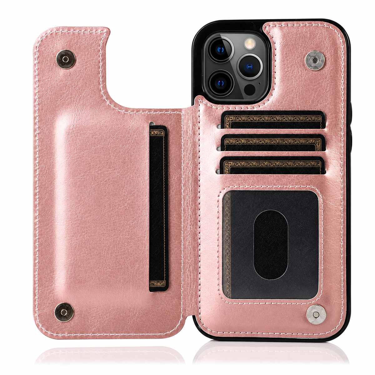 Premium iPhone Case Flip Wallet MagSafe Compatible Leather RFID Blocking Card Holder Magnetic Closure Shockproof Protective Cover Camera Lens Protection Stand Function